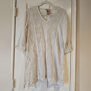 Johnny Was Beige Long Sleeve Cupra Rayon Tunic Small